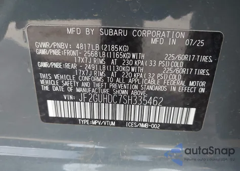 2025 Subaru Crosstrek Premium z USA, uszkodzony, nr VIN JF2GUHDC7SH335462